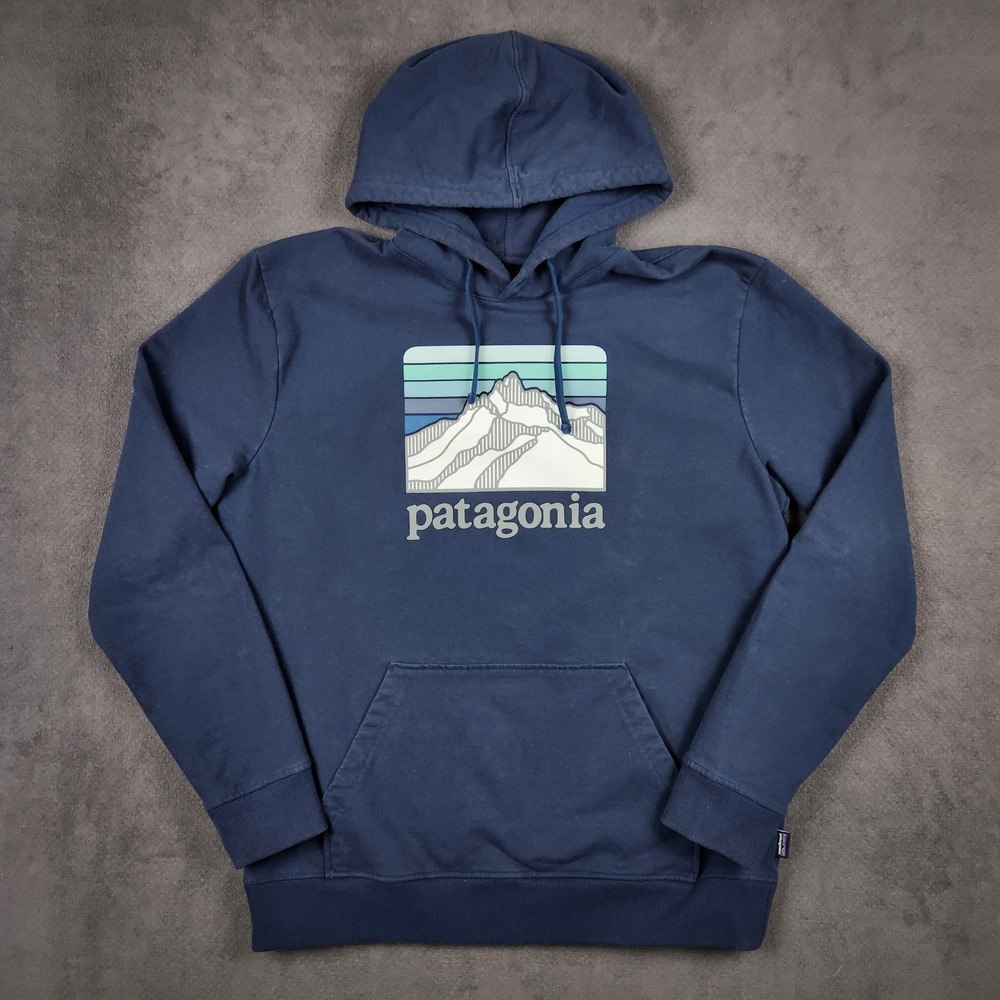 Patagonia Line Logo Ridge Uprisal Hoody Mens Large Navy Blue Graphic Pullover